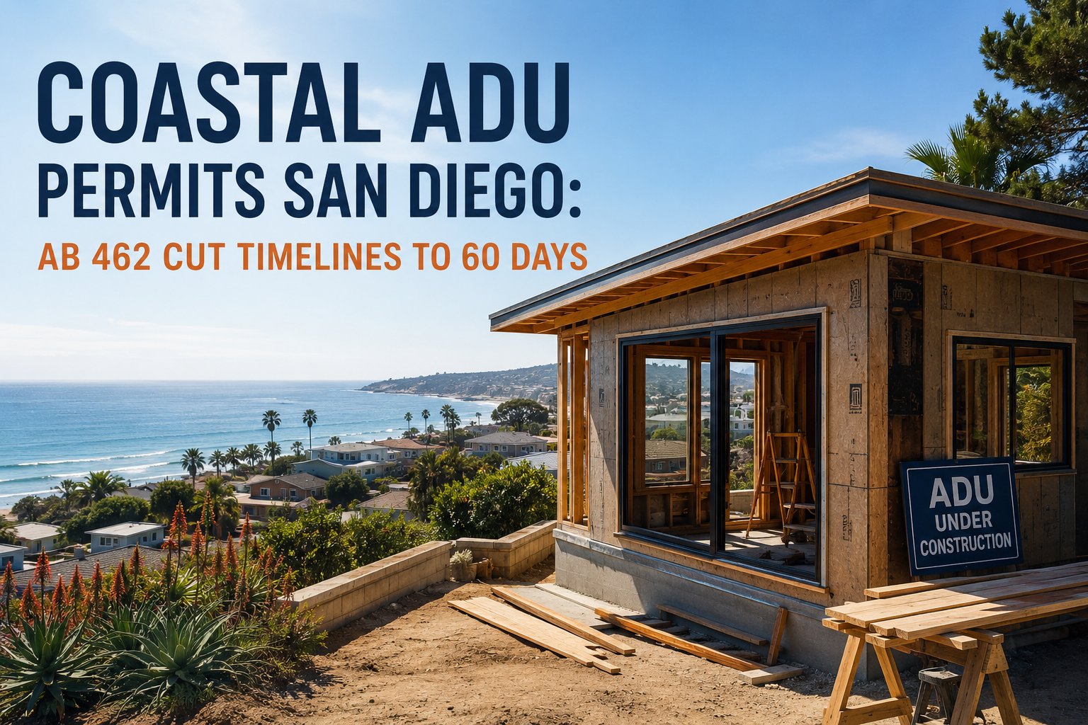 Coastal ADU under construction in San Diego with ocean view"