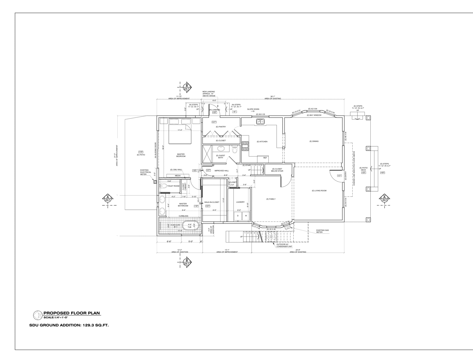 Proposed floor plan for a primary suite home addition in South Park, San Diego by IL Total Design And Build — new primary bathroom, walk-in closet, and laundry room